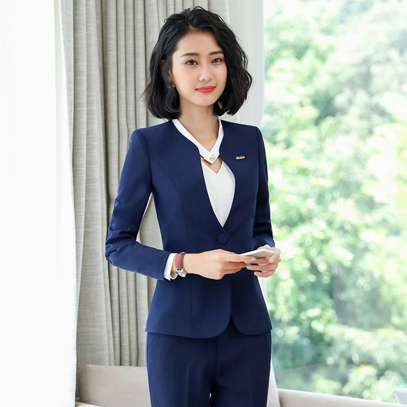 

IZICFLY Autumn Spring New Style Gray Trouser And Jacket Suit Women Work Wear Elegant Business Two Piece Ladies Office Pant Sets