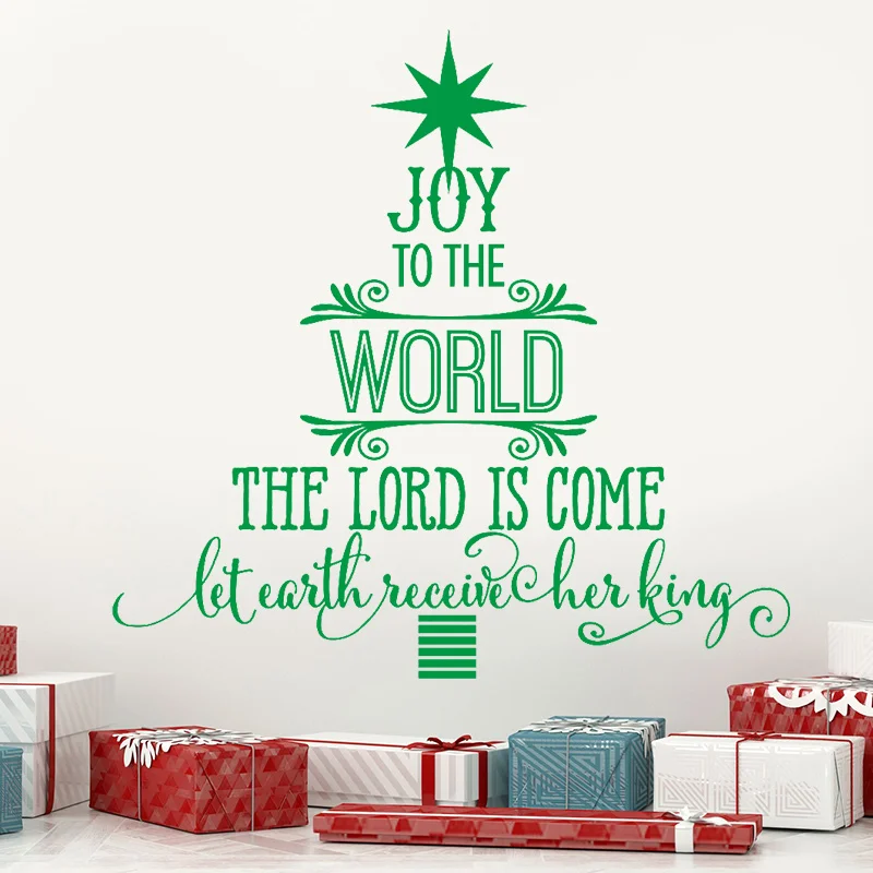 New Years Christmas Gift Wall Decals Joy To The World Quotes Wall Sticker Christmas Tree Art Design Vinyl Home Decor Murals S465