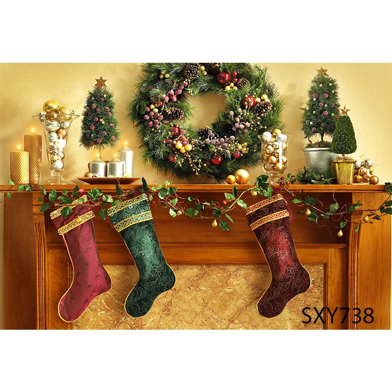Sensfun Christmas Backdrop Fireplace Tree Winter Window Baby Birthday Photography Background For Photo Studio Photophone Custom
