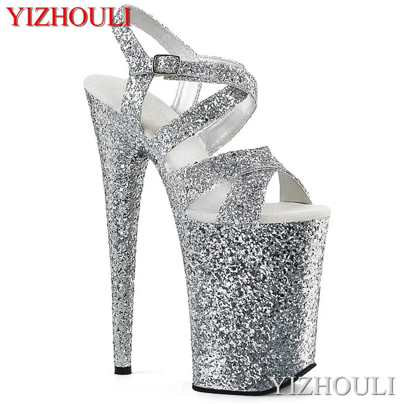 

9 inch high heel sandals, cross sequined shoes bread and 23 cm stiletto shoes, sexy model pole dancing cool runway shoes