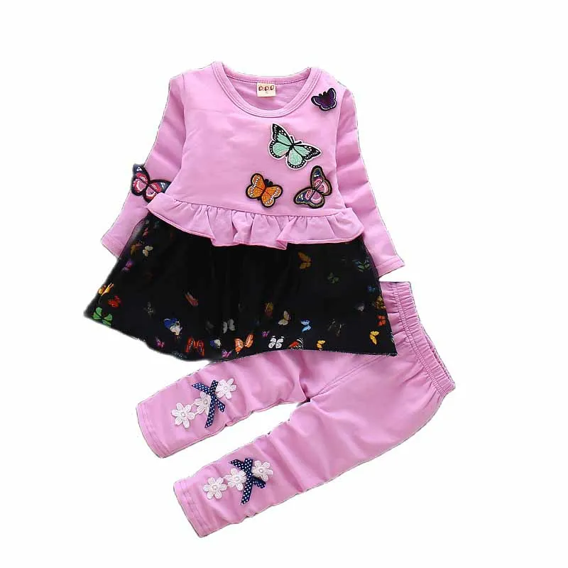 Girls Clothing Sets Autumn Winter Toddler Clothes 0-5Y Kids Cartoon Butterfly Tracksuit For Girls Suit Costume Children Clothing