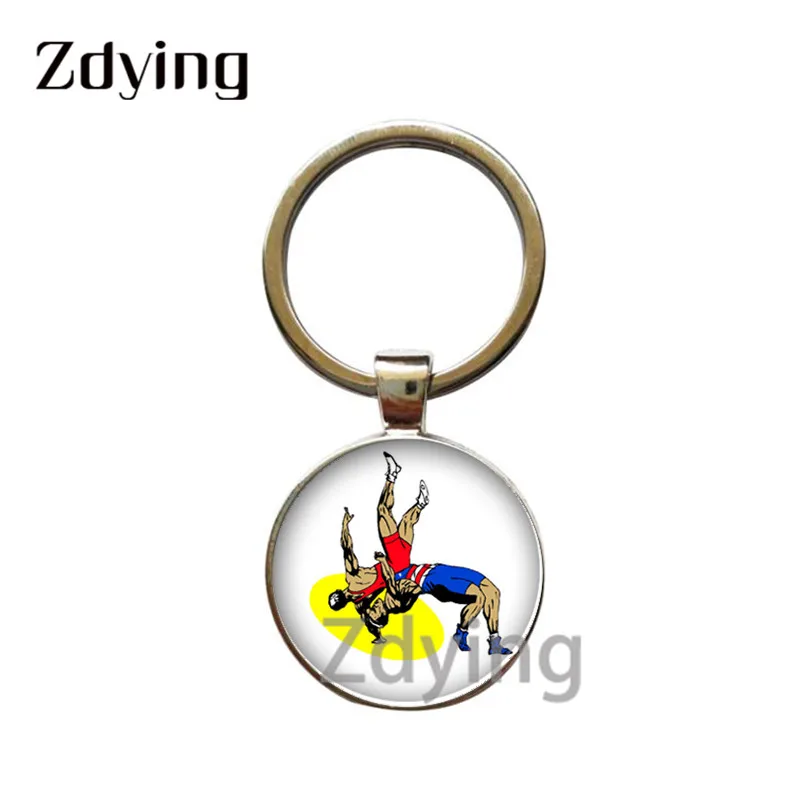 ZDYING Wrestling Wrestler Sports Key Chains Keychain Ring Glass Photo Dome For Car Bag Pendant Charms Club Jewelry DC120