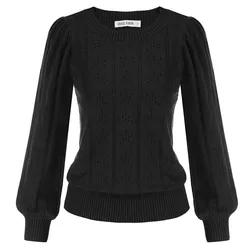 GK-suéter ahuecado para mujer, ropa de punto de manga larga con cuello redondo, informal, ajustado, otoño e invierno, A30