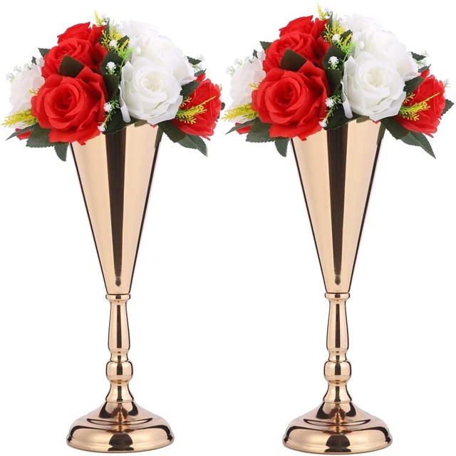 20pcs Tabletop Metal Wedding Flower Trumpet VaseGold/Silver Flower Vase Wedding Centerpiece Lead Road Candlestick for Wedding