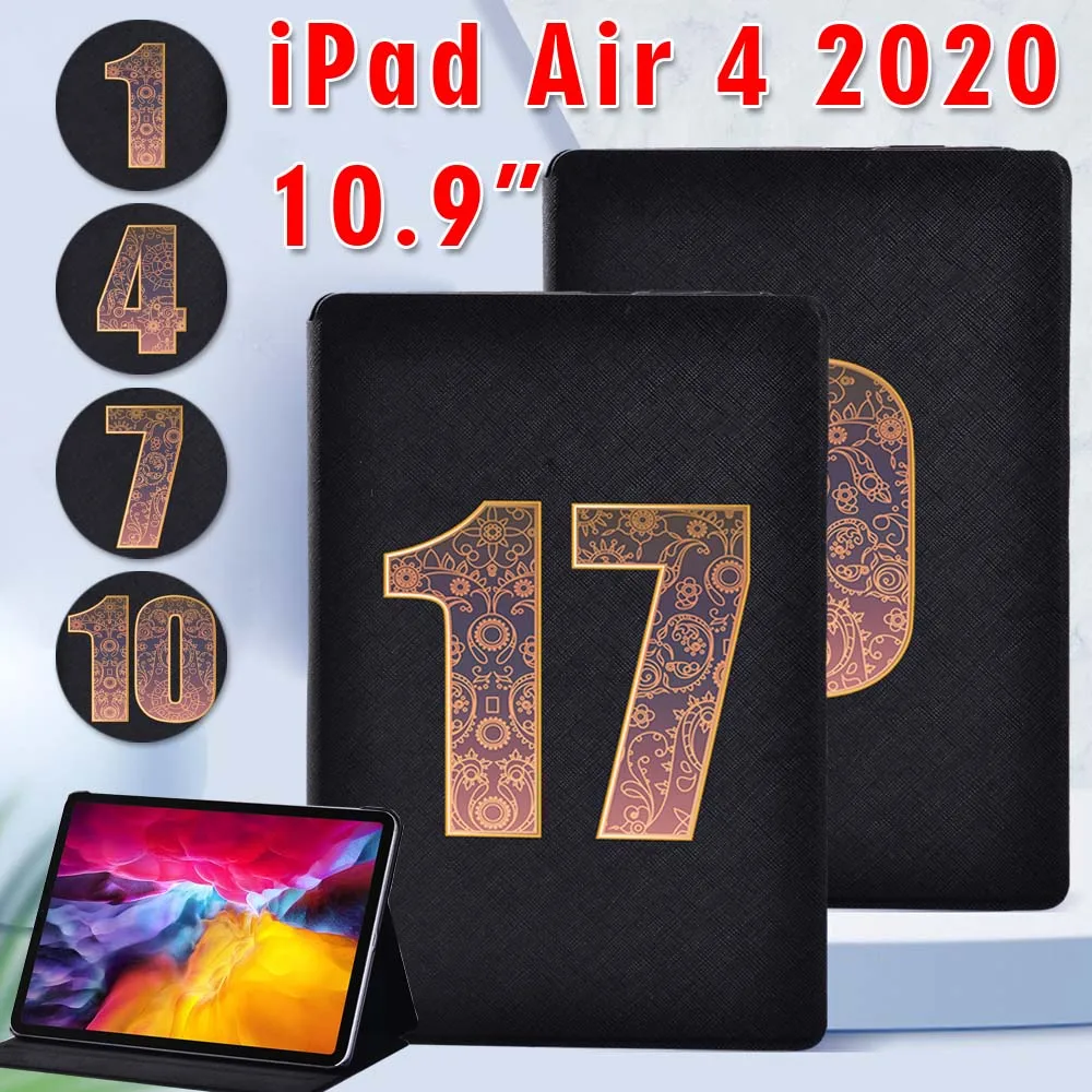 

Initial Digital Pattern Tablet Case for Apple IPad Air 4 10.9 Inch 2020 PU Leather Tablet Stand Folding Cover + Free Stylus