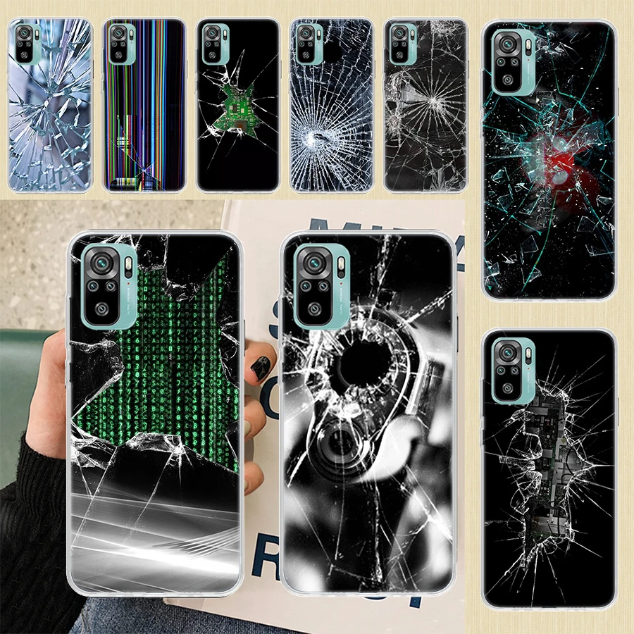 Funny Fissure Crack Breaking Pattern Soft Phone Case For Xiaomi Redmi Note 10 10S 9 9S 9T 8 8T 11 11S 11T 11E 12 Pro Plus 7 6 5