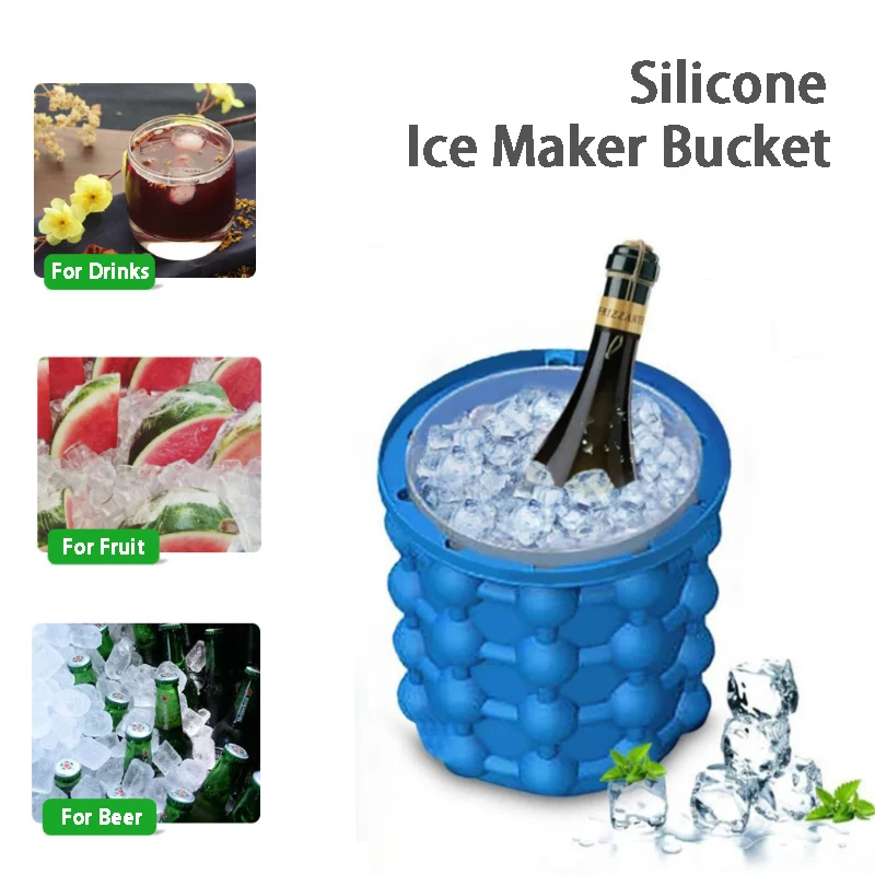 Silicone Ice Mold Tray Box Wine Drinks 2 in 1 Ice Cube Maker Bucket Fruit Iced Cooler Beer Container Whiskey Freeze Kitchen Tool