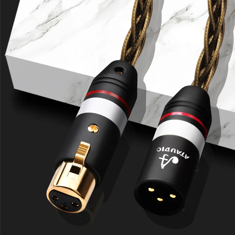 ATAUDIO HiFi 2XLR Audio Cable 8 Strands OCC Silver-plated 2XLR Male to Female Cable for Microphone Camera Amplifier