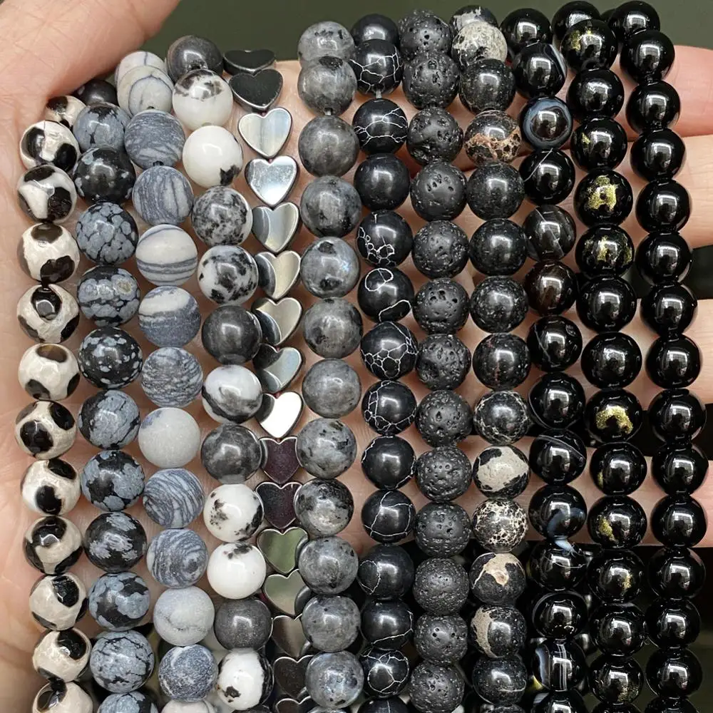 Natural Stone Black Agates Hematite Cat Eye Labradorite Crystal Spacer Beads For Jewelry Making Needlework Diy Bracelets 4-12mm