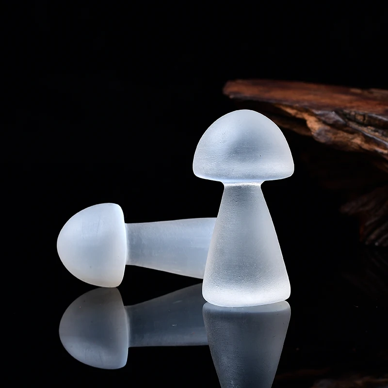 Natural White Selenium Little Mushroom Handmade Crystal Carving Plaster Healing Stone Decoration Cat Eye Plaster Gemstone DIY Gi