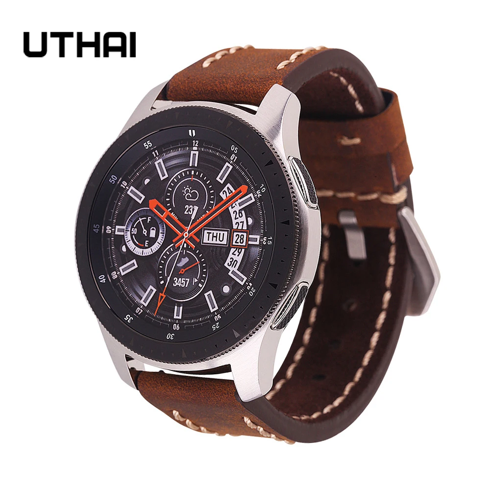 Leather Retro Crazy Horse Strap Hand-Drawn 20mm 22mm 24mm Smart Watch For Samsung Gear S2/3 Moto 42 46mm Bracelet  Watch UTHAI