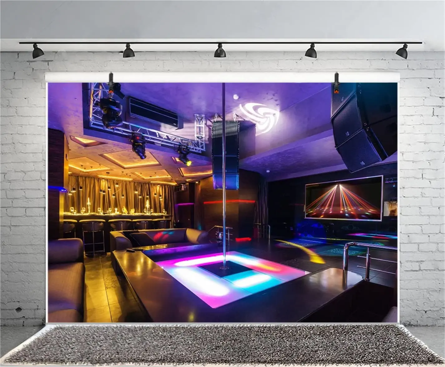 Empty Night Club Photography Backdrop Bar Dance Pole Ballroom For Disco Fun Nightlife Stage Show Party Photo Background