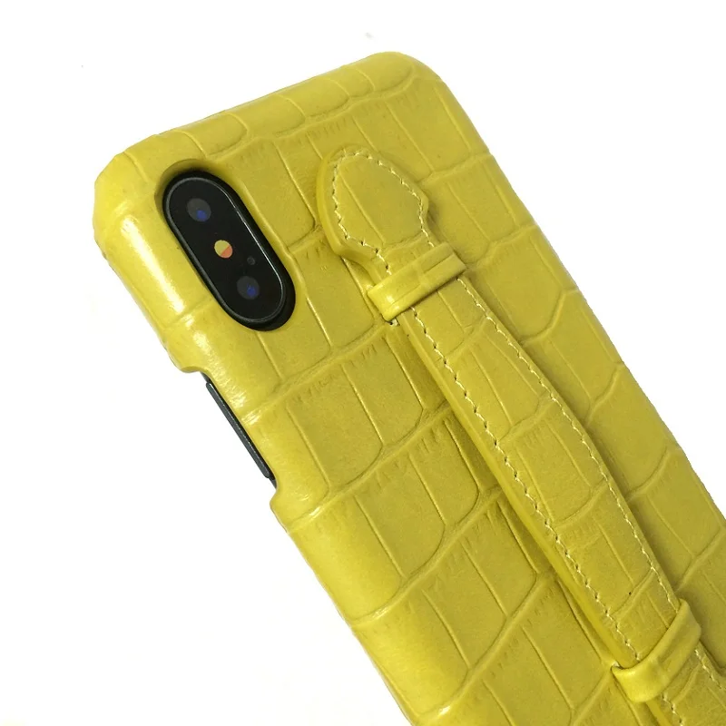 

Genuine Leather Hand Strap Holder Phone Cases For iPhone X XS Max 7 8 Plus SE2020 Luxury Crocodile Thin Slim Cover Cases Yellow