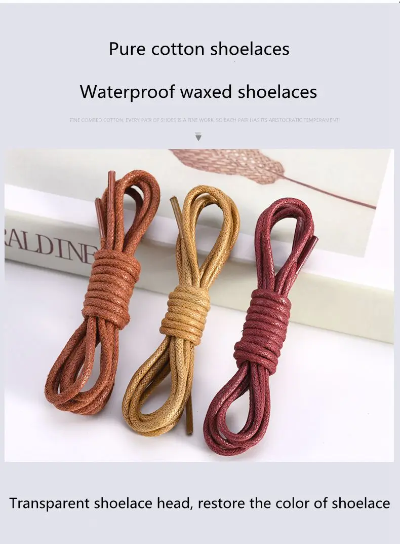 1 Pair Leather Shoelace Waxed Shoelaces for Shoes Soild Cotton Boot Laces Waterproof Strings Round Sports Running Rope Shoe lace image 2