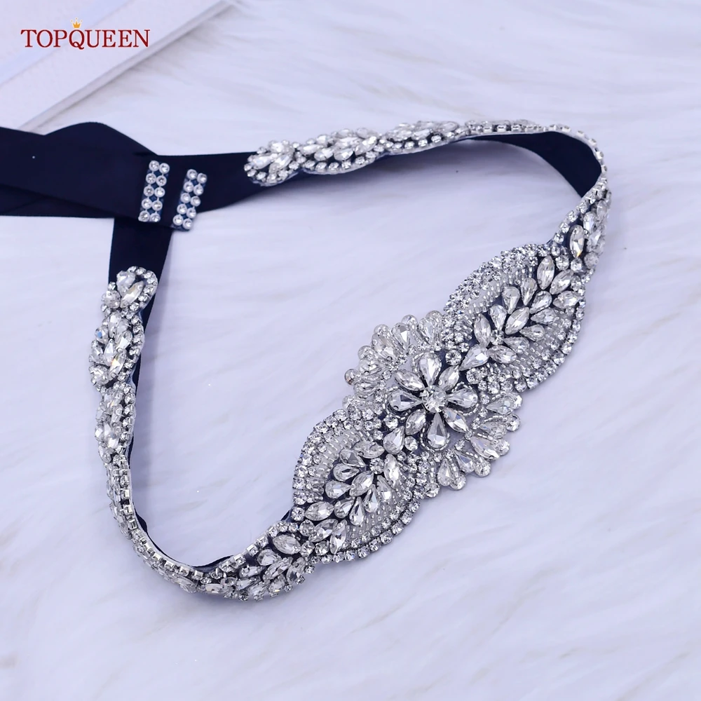 TOPQUEEN S02 Adult Dress Belt Luxury Rhinestone Diamond Silver Bead Evening Dress Accessories Princess Wind Goddess of Luck Belt