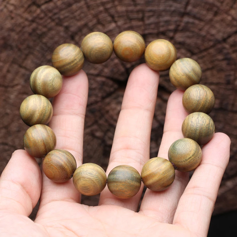 Echtes SandalWood Perlen 15mm buddhistisches Armband Rosenkranz Yoga Armband Damen und Herren Unisex (SandalWood) elastisches Armband – Detail 6