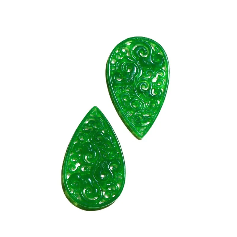 Natural green jadeite hollow out  temperament DIY real jade pendant earring jade accessories septa scattered beads for women