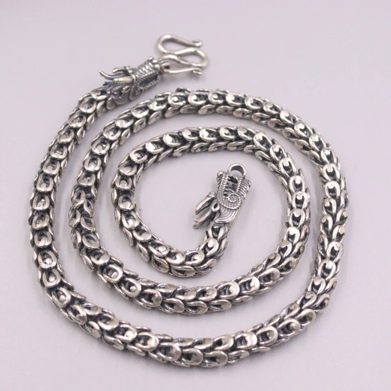 New Fine Pure S925 Sterling Silver Chain Women Men 7mm Phoenix Tail Link Dragon Head Necklace 55cm 22inch 102-104g