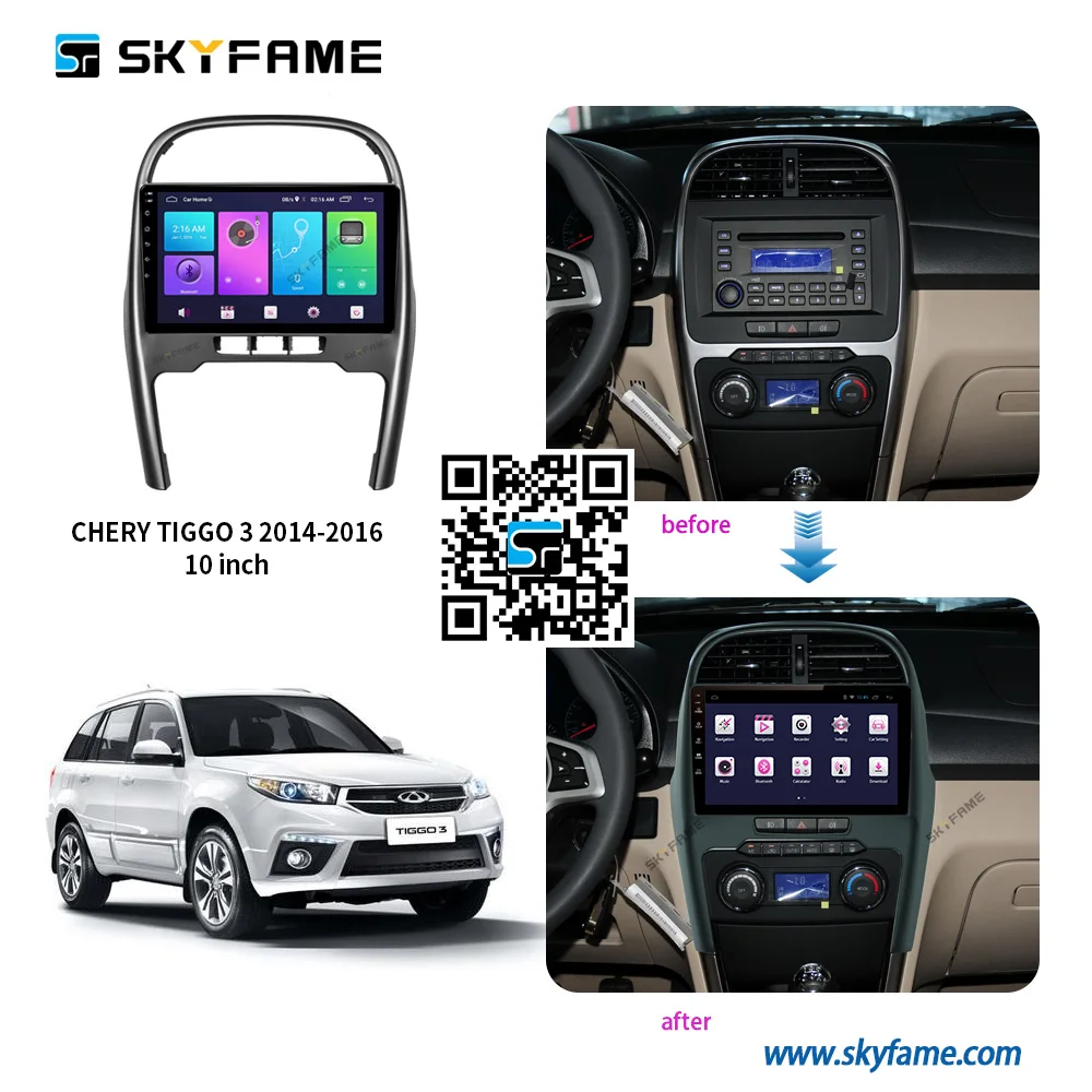 SKYFAME Adattatore per fascia per telaio auto Kit pannello di montaggio per cruscotto radio Android Chery Tiggo 3