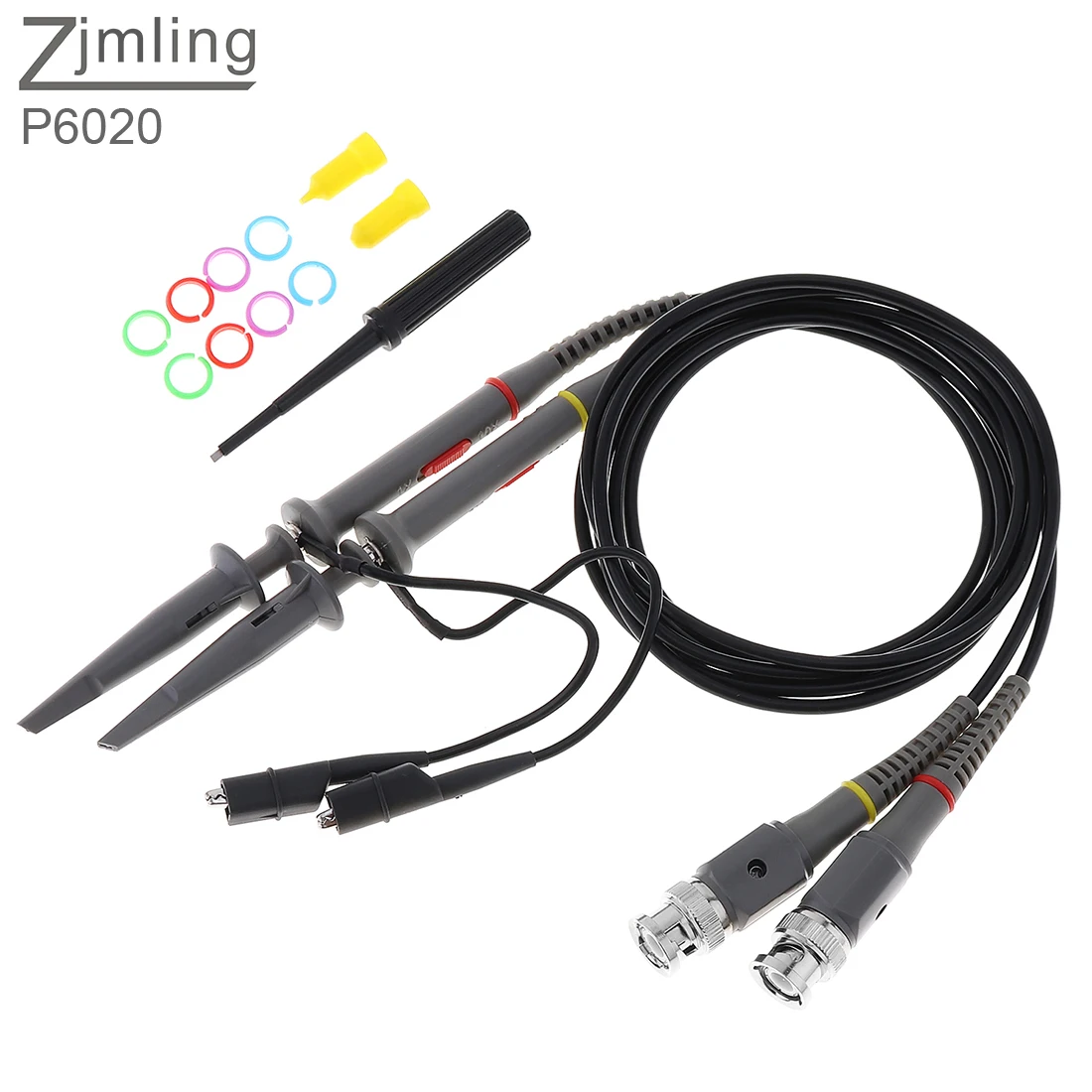 2PCS P6020 Oscilloscope Probe Kit 20MHz 200-600V Scope Clip Test Probe Cable 1X 10X Switch for Electronic Measuring Instrument