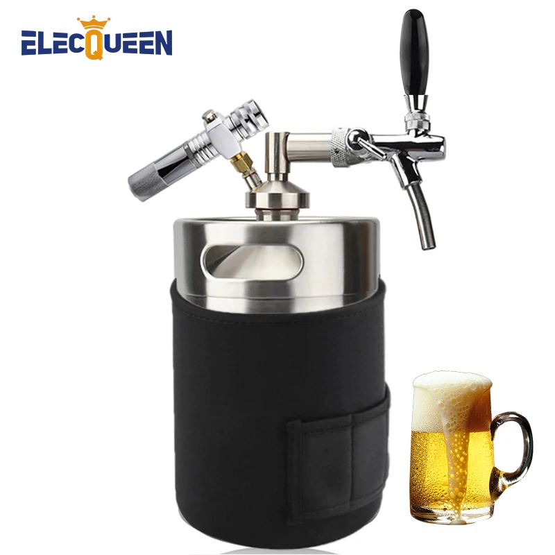 

5L Mini Beer Keg Home Brewing Beer Growler,Stainless Steel Premium Kegs Mini Kegerator Craft Beer Dispenser Use 8g CO2 Cartridge