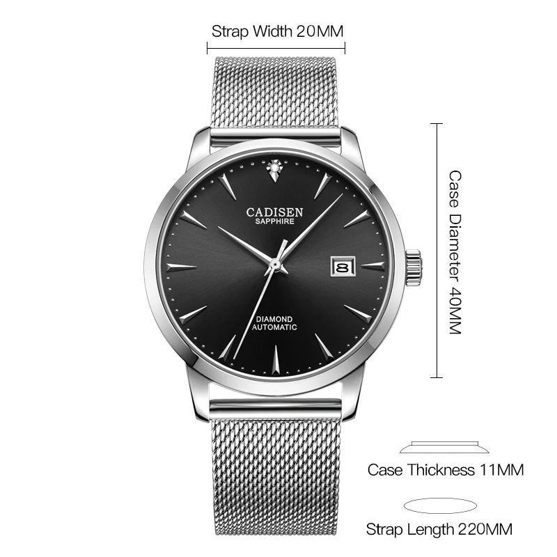 CADISEN Ultra-thin Simple Classic Men Mechanical Watches Business MIYOTA 9015 Watch Luxury Brand Genuine Leather Automatic Watch