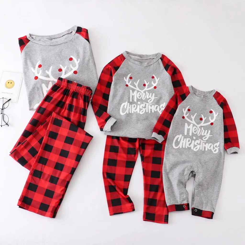 Christmas Family Matching Pajamas 2022 Family Matching Sleepwear Tops+Pants Adults Kids Family Matching Outfits Baby Romper