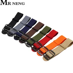 18mm 20mm 22mm Solid color For Perlon Woven Nylon watchbands bracelet fabric Woven Watch Strap Band Black Buckle belt Green Navy