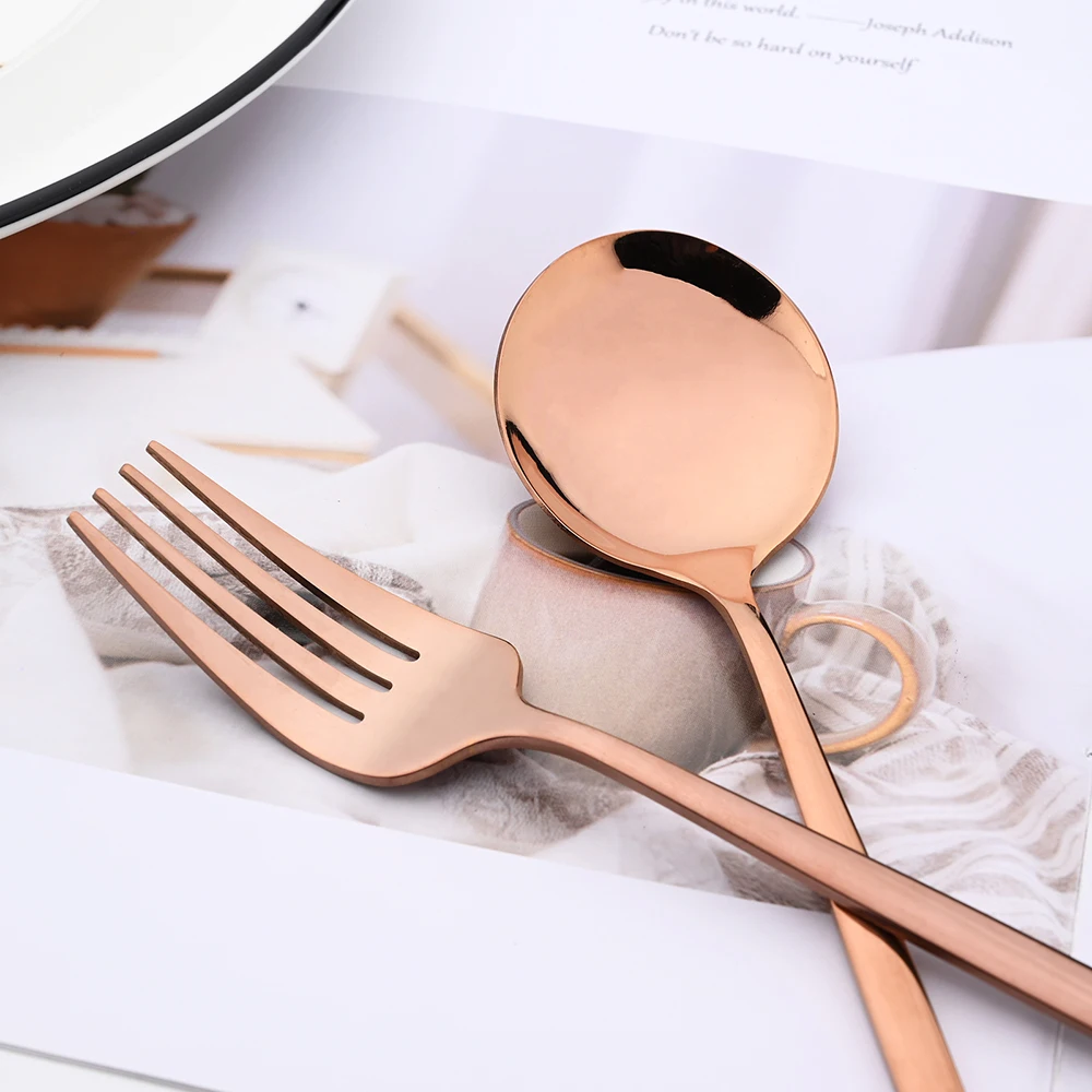 Knife Spoon Cake Fork Dinnerware Set Rose Gold Tableware Set 4set Stainless Steel Flatware Silverware Wedding Mirror Cutlery Set