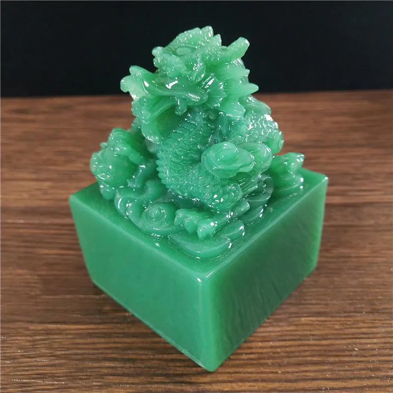 Figurki chińskiego smoka figurki Big Man-made kamień Imperial Jade Seal rzemiosło rok zodiak smok rzeźba do dekoracji domu