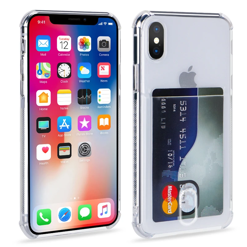 Fashion shockproof Credit Card Holder Transparent Case for huawei  P20 lite P30 pro mate20 30 TPU Cover For iphone11 pro X 7 8