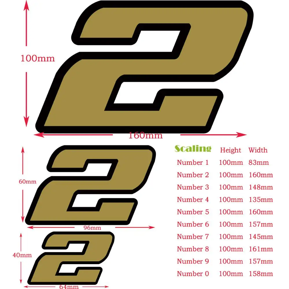 JKZ STKART Decal Quality Gold Matte with black outline Vinyl 2 layers Number Sticker For Car Motor Bike Truck Laptop Helmet