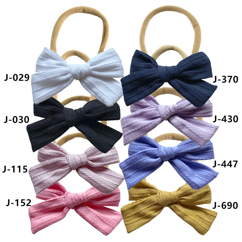 24pc/lot Newborn Girls Ribbed Bows Nylon Headband Infant Hair Accessories Solid Cotton Handtied Bows Toddlers Nylon Baby Turban