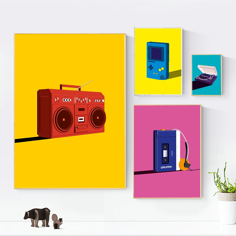 

Retro Walkman Record Deck Poster Cassette Player Pop Art Prints Music Canvas Painting Modern Boombox Game Boy Room Wall Decor