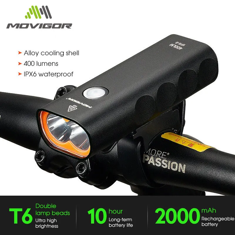 MOVIGOR Bike Front Light 400 Lumen Bicycle Headlight USB Rechargeable Flashlight IPX6 Waterproof MTB Road Cycling Front Lamp