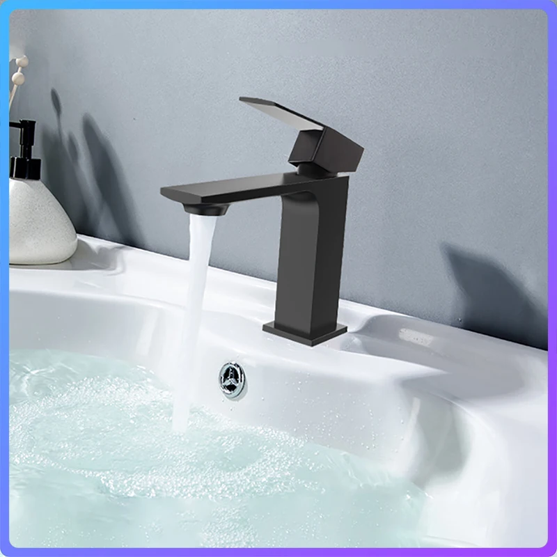 

Modern Basin Faucet Bathroom Gold Black Silver Faucet Deck Mounted Basin Sink Tap Mixer Hot & Cold Water Stainless Steel Faucet