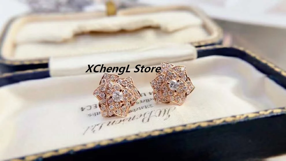 

2020 New Fashion 18K(AU750) Real Gold 0.5CT Rose-style Diamond Earrings for Lady&Women&Party&Wedding