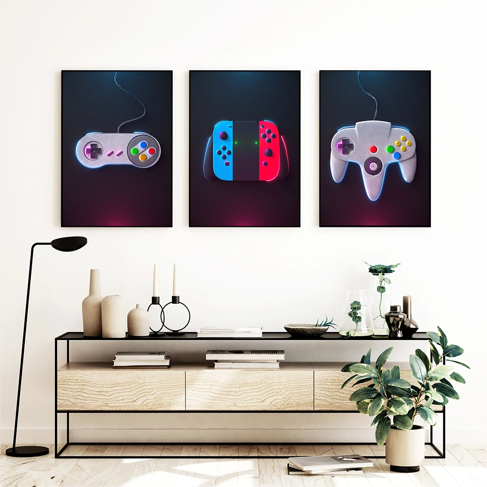 Gaming Print Retro Wall Art Canvas Painting Gamer Gift Video Game Vintage Poster Gamepad Controller Picture Boys Kids Room Decor