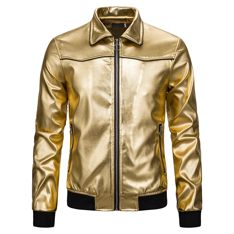 

Men's Gold Metallic Nightclub Jacket Slim Fit Zip Up Varsity Baseball Bomber Jacket Men Shiny Party Dance Disco Jackets Coats