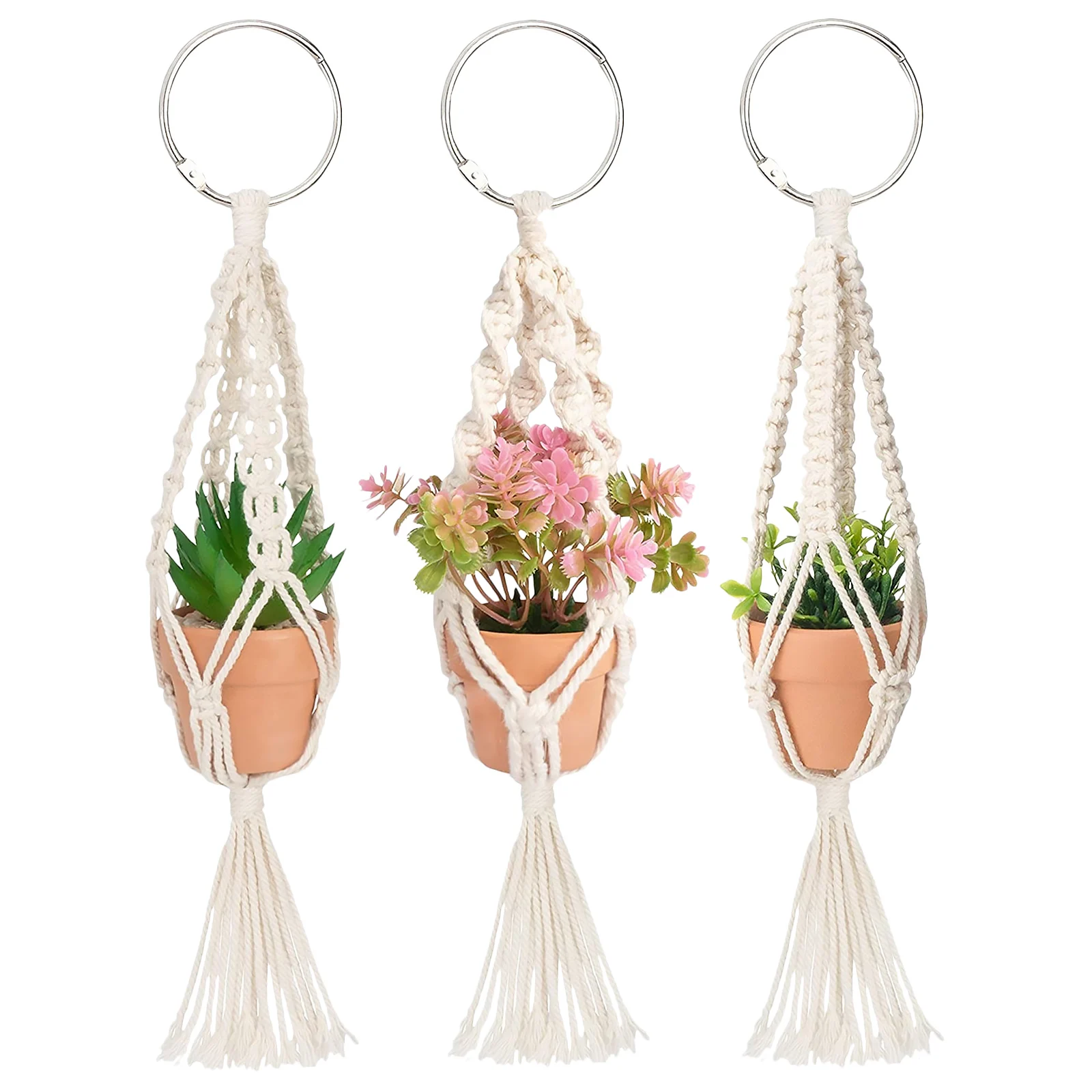 2PCS Macrame Plant Hangers Boho Hanging Ornament Decorations Plant Hangers For Artificial Succulent Plants Mini Plant Basket