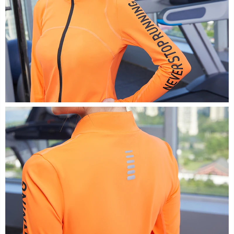 Women Running Jacket Athletic Sport Shirts Slim Long Sleeve Fitness Yoga Reflective Top With Thumb Holes Gym Workout Sweatshirts