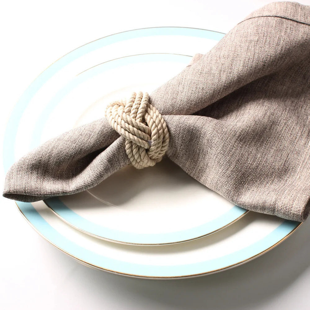 2PCS Hemp Rope Napkin Buckles,Hand Made Napkin Holder Rings,for Daily Dinner Party Wedding Dining Table Setting Farmhouse Decor