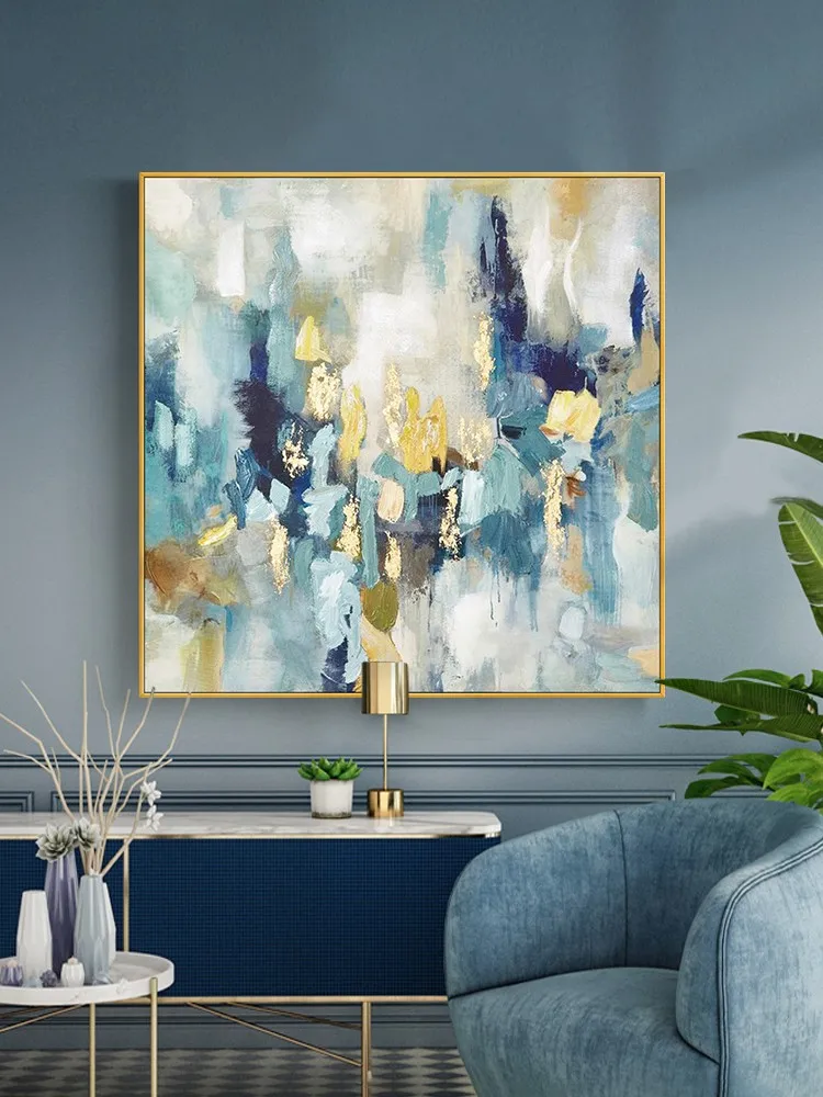 

Hand Painted Abstract Oil Painting On Canvas Modern Art Minimalist Magnificent Nordic Style Decorative Painting Blue And Gold