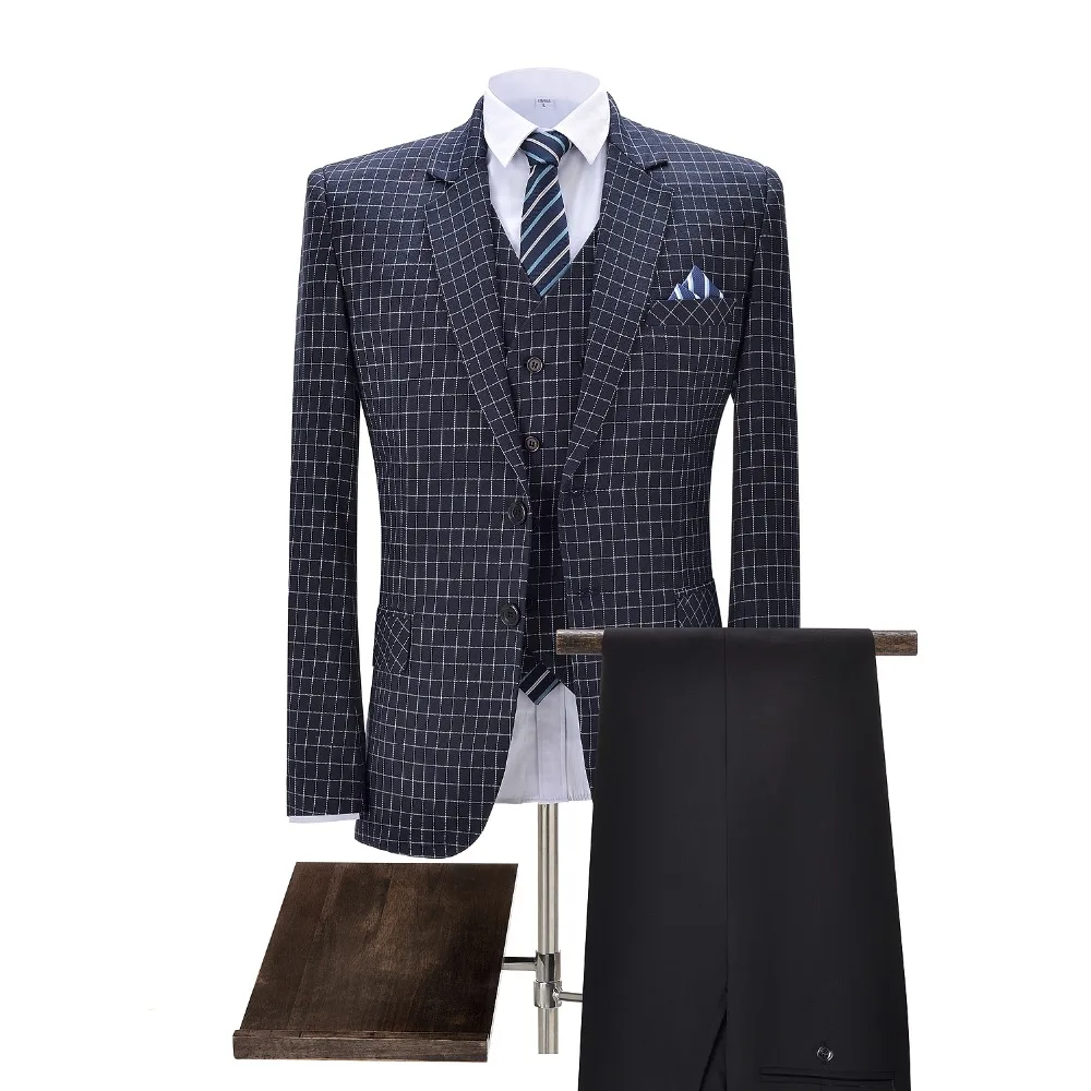 

Suit Mens 3 Pieces Business Suits Groom Retro Noble Plaid Wool Tuxedos For Formal Wedding (Blazer+Pants+Vest)