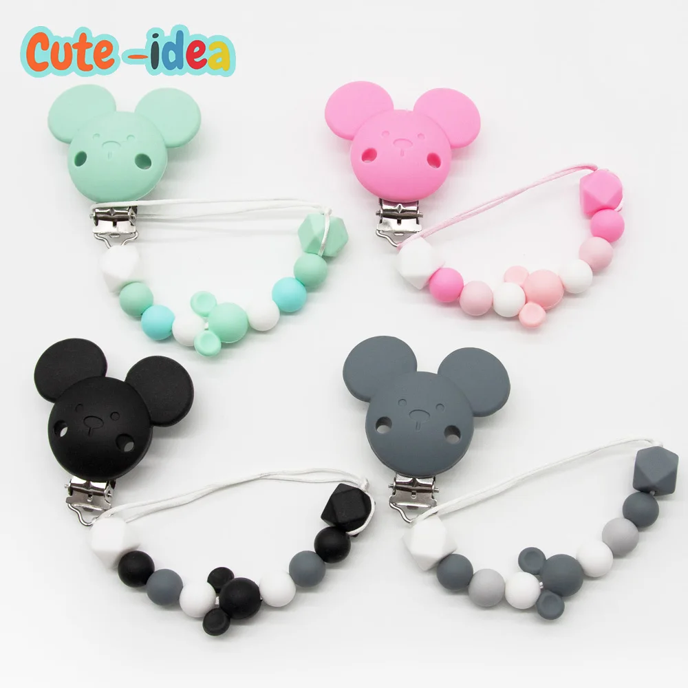 

Cute-idea 1pc Personalized Name Handmade Silicone mouse Pacifier Chains Food Grade Baby Nursing Teether Teething Chain Toy Gift