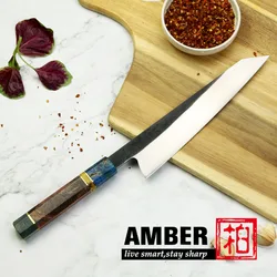 Amber Professional  Chef Knife  High carbon stainless Steel 7CR7MOV Sharp Kitchen Knives Kiritsuke Gyuto with Stablized Wood HD