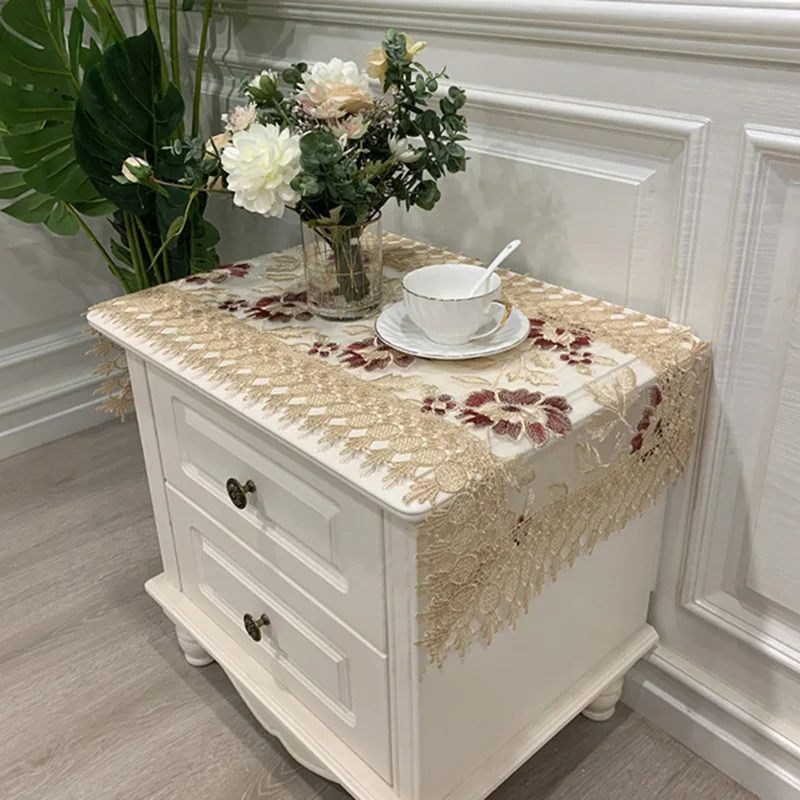 Europe Nightstand Small Tablecloth Embroidered Lace Shopbox Cover Table Rectangle Table Cloth 40x80cm White Mat Dust Cover