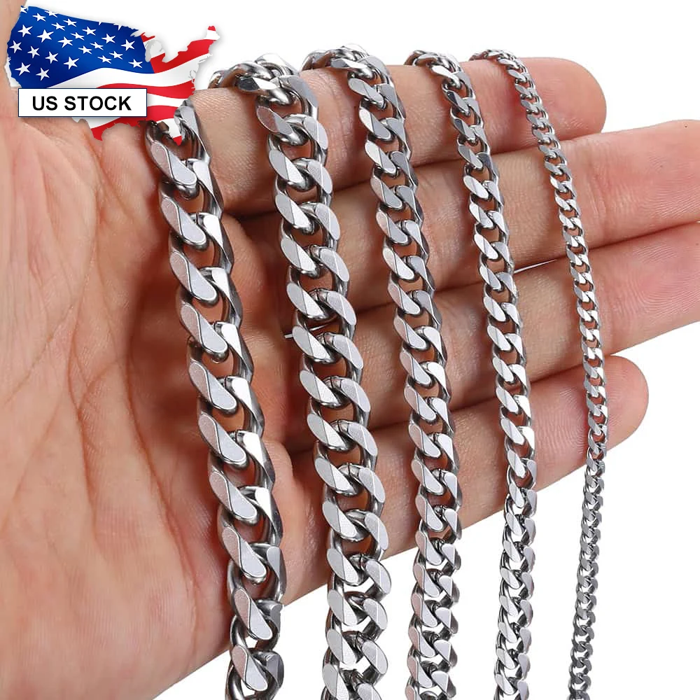 3 5 7 9 11mm Men Gold Black Silver Color Stainless Steel Necklace Chain Curb Cuban Link Chain Men Fashion Jewelry Gifts LKNM07A