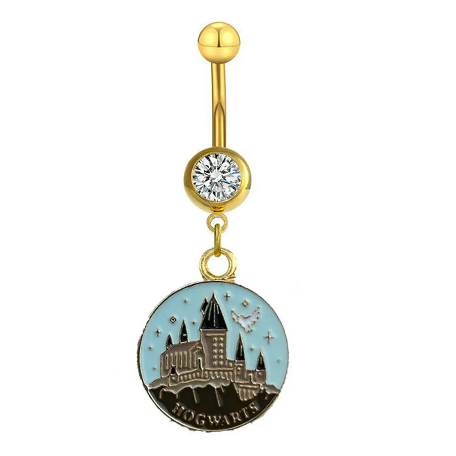 1PC Enamel Cute Castle Belly Button Ring Gold Anorized Dangle Navel Bars Body Piercing Jewelry Nombril Ferido