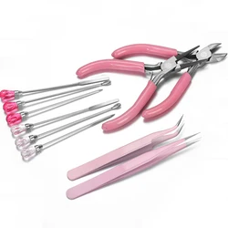 Pink Color Jewelry Pliers Resin Tweezers Tool Muddler Poke Needle Spoon Tool Set For Silicone Resin Mold Jewelry Making DIY Tool